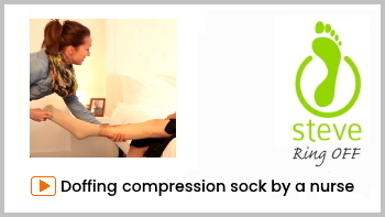 Doffing compression socks by nurse
